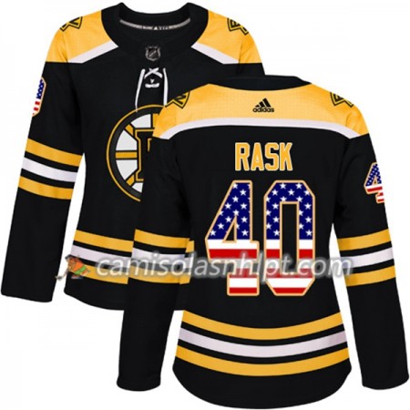 Camisola Boston Bruins Tuukka Rask 40 Adidas 2017-2018 Preto USA Flag Fashion Authentic - Mulher